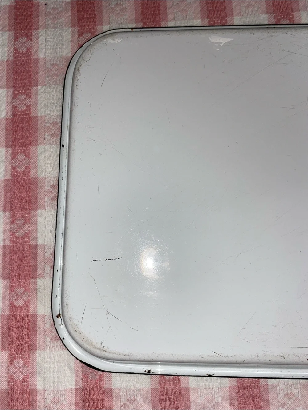 Vintage White and Black Enamelware Metal Tray